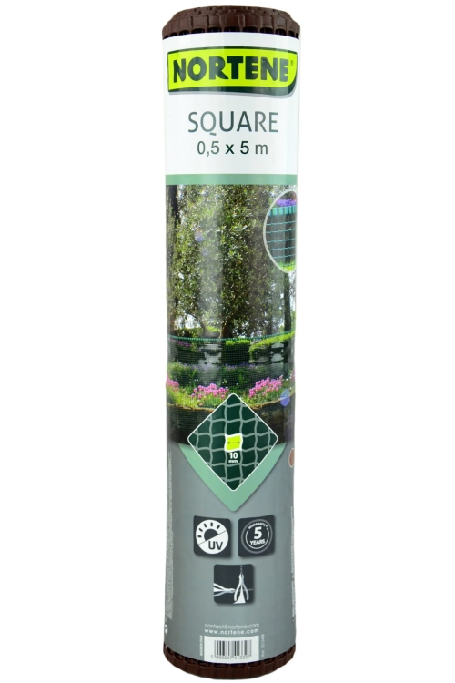 Siatka PCV Brązowa 50cm 5m oczko 10x10mm Nortene Square Brąz Plastikowa 0,5x5m