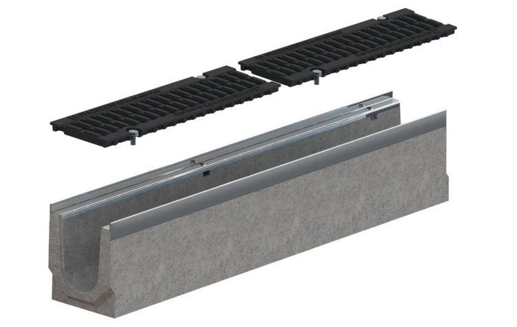 Kanał DN100 H160 D400 BetoMax Drive 16x16x100[cm] Odwodnienie Liniowe korytko betonowe wzmacniane / ruszt żeliwny