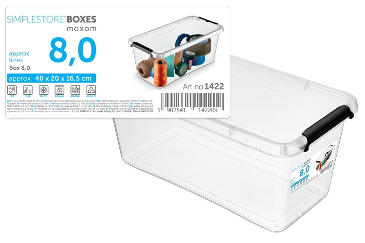 Pojemnik Plastikowy Transparentny 8L z Pokrywą SimpleStore Pudło