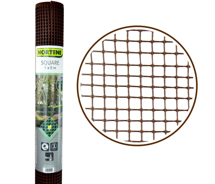 NORTENE Siatka SQUARE 10mm Plastikowa BRĄZ 1x5m