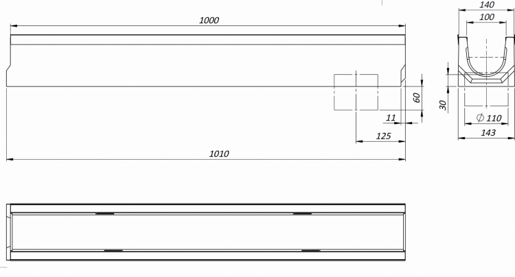 Kanał Z Odpływem DN100 H130 C250 13x14x100[cm] korytko betonowe z okuciem / ruszt żeliwny