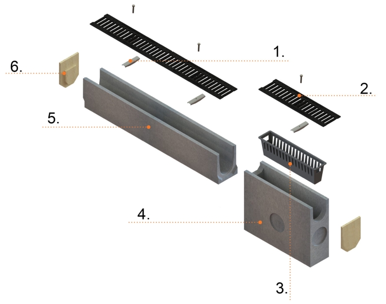 Kanał Z Odpływem DN100 H130 C250 13x14x100[cm] korytko betonowe z okuciem / ruszt żeliwny