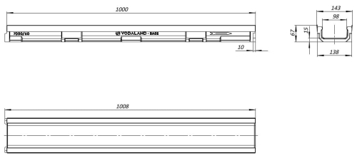 Kanał H60 DN100 C250 6x13,8x100[cm] PolimeroBeton z okuciem / ruszt żeliwny