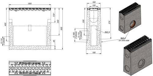 Osadnik H500 DN100 E600 Pro 50x16x50[cm] korytko betonowe wzmacniane / ruszt żeliwny