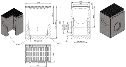 Osadnik H650 DN300 D400 Pro 65x36x50[cm] korytko betonowe wzmacniane / ruszt żeliwny