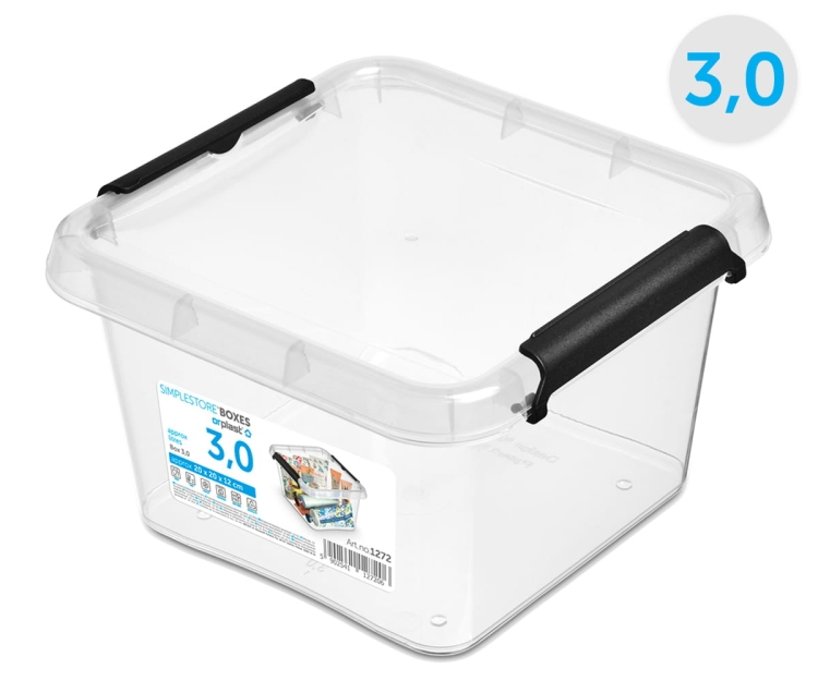 Pojemnik 3L Plastikowy Transparentny z Pokrywą Kwadratowy SimpleStore Pudełko