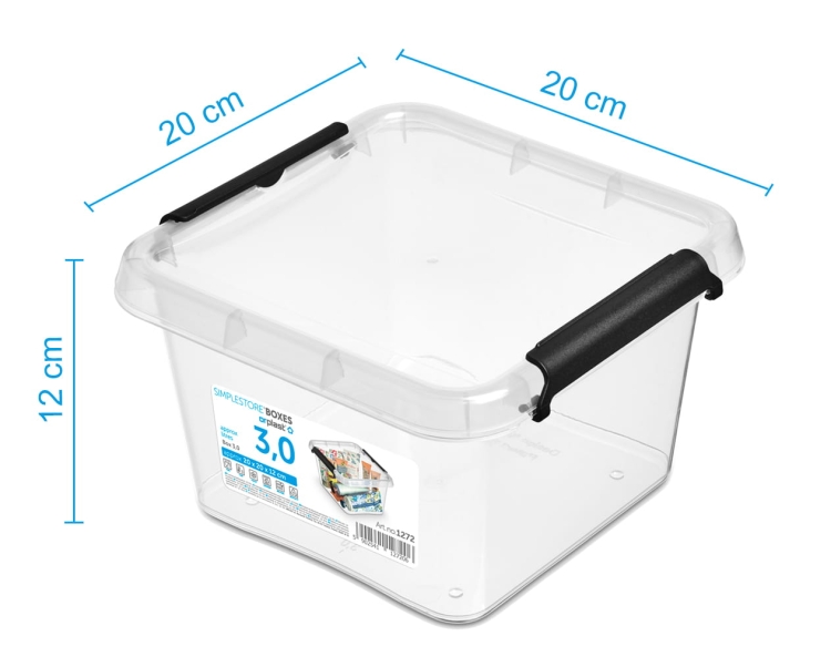 Pojemnik 3L Plastikowy Transparentny z Pokrywą Kwadratowy SimpleStore Pudełko