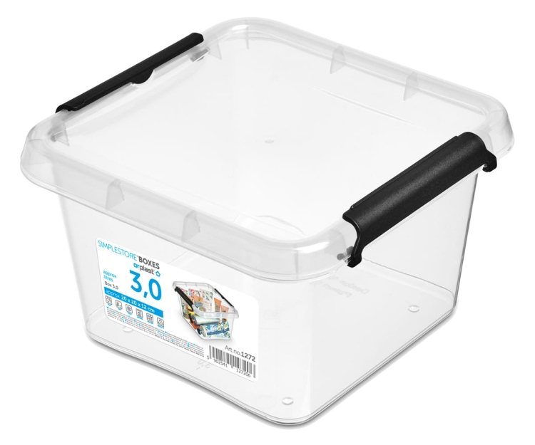 Pojemnik 3L Plastikowy Transparentny z Pokrywą Kwadratowy SimpleStore Pudełko