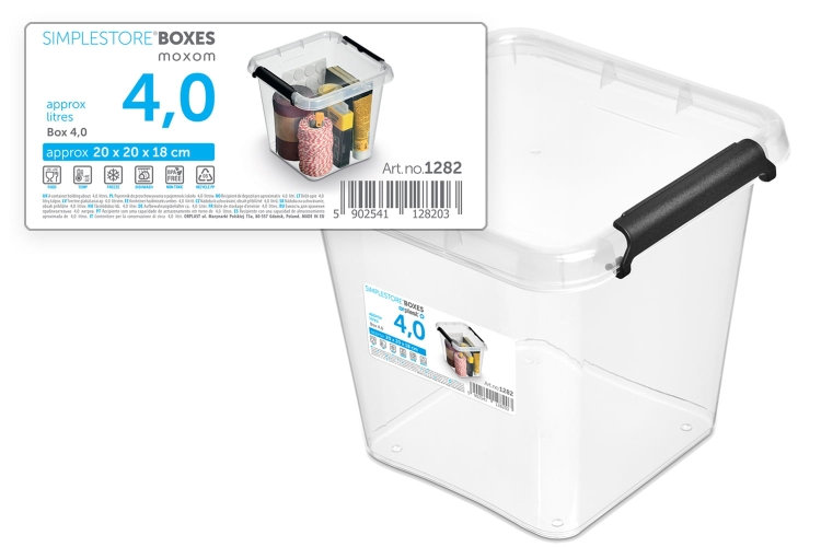 Pojemnik 4L Plastikowy Transparentny z Pokrywą Kwadratowy SimpleStore Pudełko