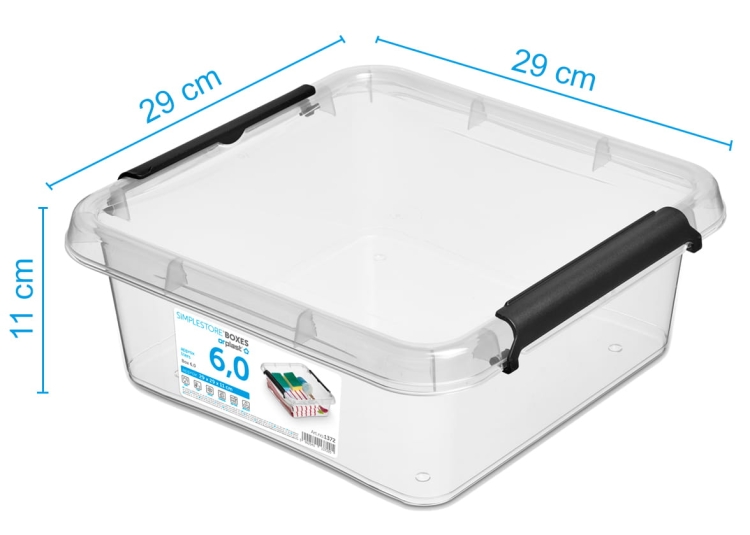 Pojemnik 6L Plastikowy Transparentny z Pokrywą Kwadratowy SimpleStore Pudełko