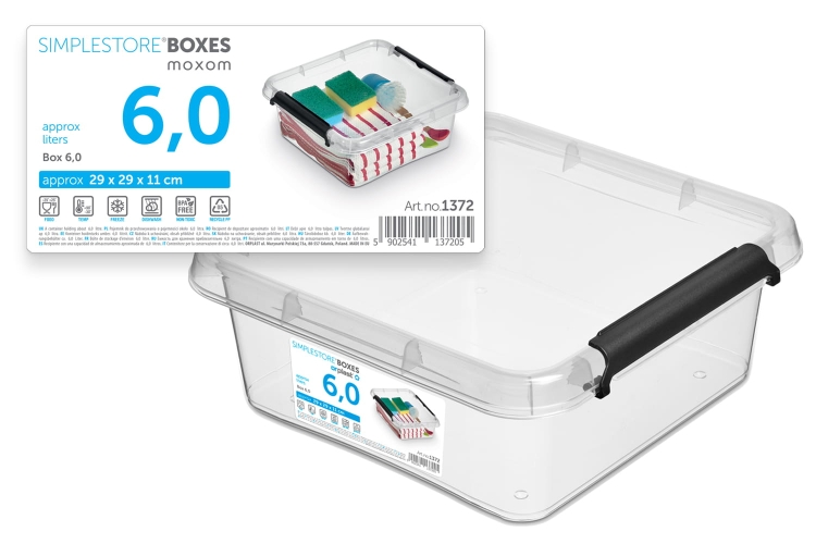 Pojemnik 6L Plastikowy Transparentny z Pokrywą Kwadratowy SimpleStore Pudełko