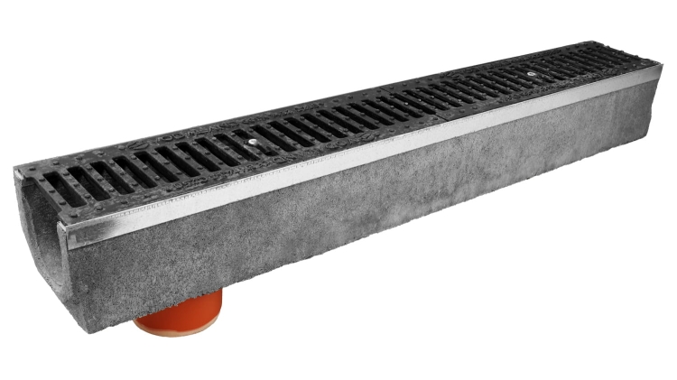 Kanał Z Odpływem DN100 H130 C250 13x14x100[cm] korytko betonowe z okuciem / ruszt żeliwny