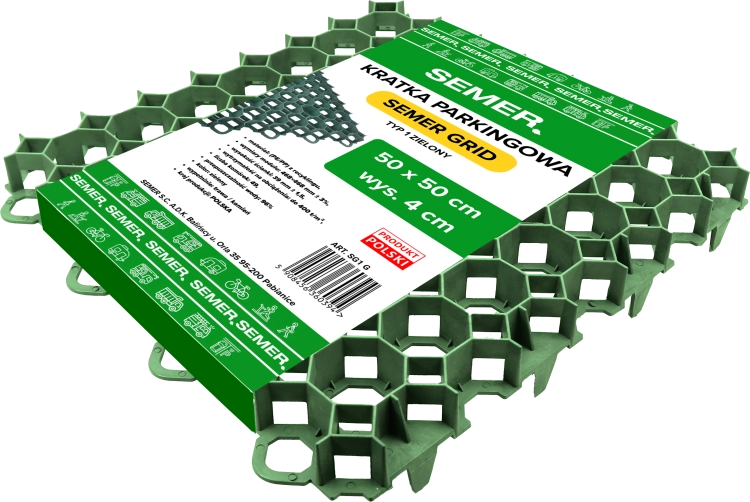 Kratka Parkingowa Trawnikowa Drogowa EkoKratka Geokrata  SEMER GRID Typ 1 G  - kratka z etykietą