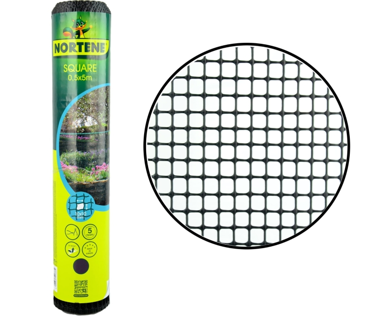 Siatka PCV ANTRACYTOWA 50cm 5m oczko 10x10mm Nortene Square Antracyt Plastikowa 0,5x5m