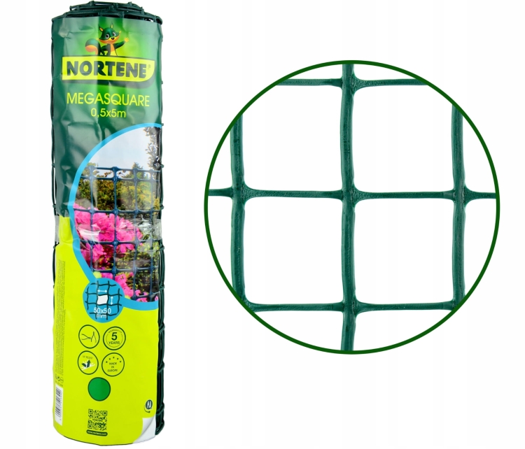 NORTENE Siatka MEGASQUARE 50mm Plastikowa ZIELONA 0,5x5m