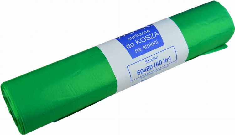 Worki do Segregacji Odpadów 60L ZIELONE 25szt 70x110cm na SZKŁO
