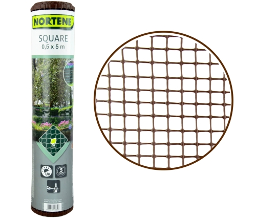 Siatka PCV Brązowa 50cm 5m oczko 10x10mm Nortene Square Brąz Plastikowa 0,5x5m